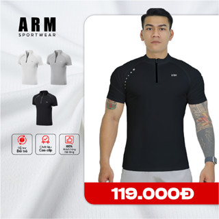 Áo Thun Tập Gym Nam Ngắn Tay ARISMAN Pro Active, Áo nam thể thao cổ trụ kéo khóa, thoáng khí co giãn 4 chiều