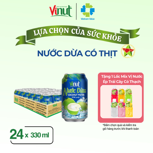 [THÙNG 24 LON ] Lon Nước Dừa Có Thịt Vinut 330ml