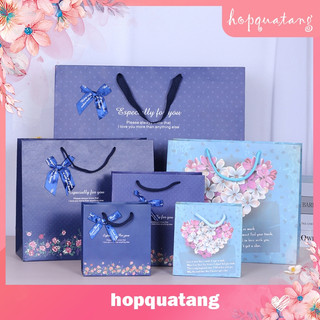  Túi Quà Tặng Túi Giấy Cứng Đựng Quà In Hoa Cao Cấp Màu Xanh Nhiều Kích Thước T33 
