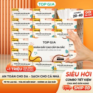 Giấy ăn rút Topgia thùng 40g 30g 20g đa sắc cao cấp 240 tờ 4 lớp, dập vân 4D, mềm mịn, thấm hút tốt