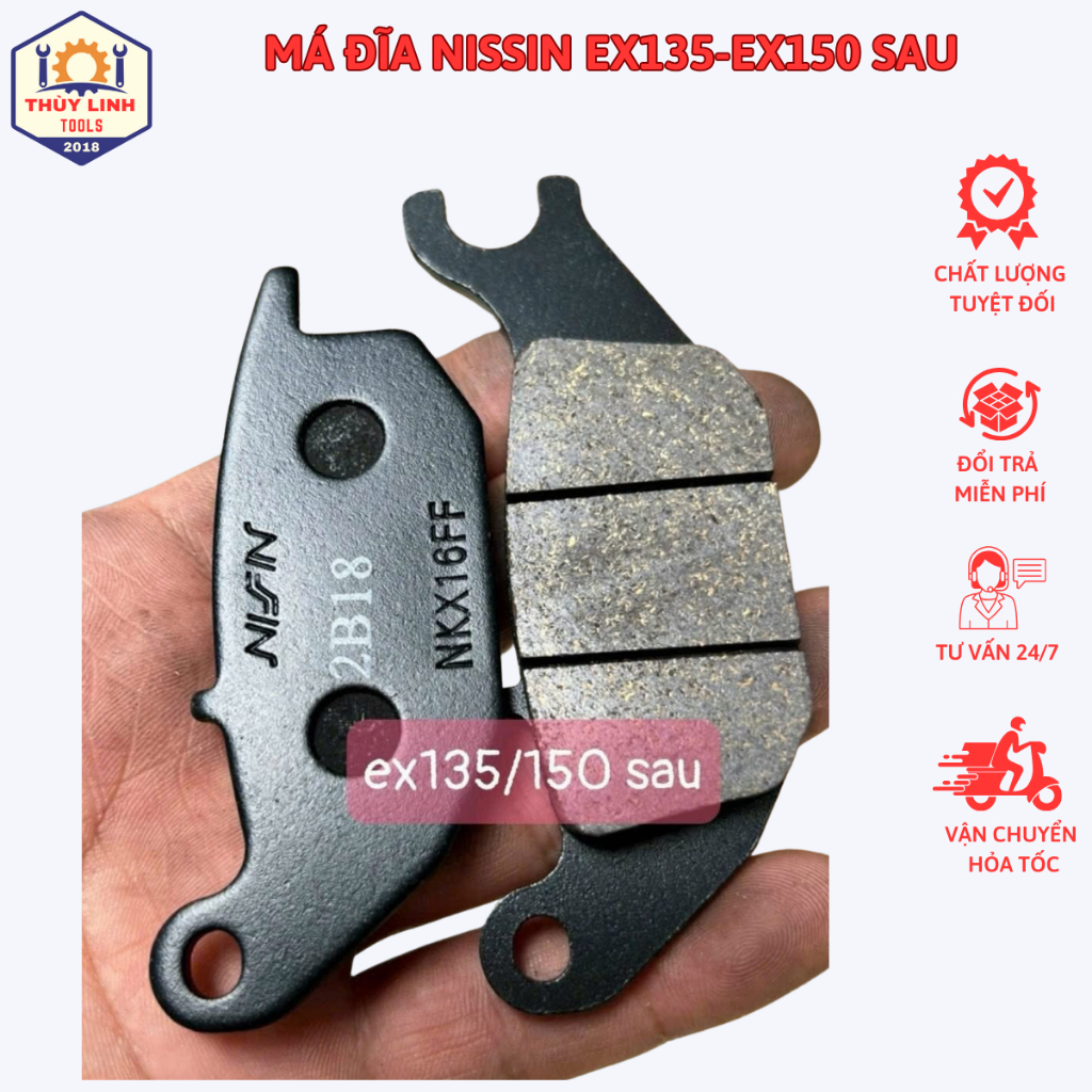 Má phanh đĩa Exciter, Má phanh đĩa trước Exciter150, má đĩa sau Ex135-150 hãng Nissin THÙY LINH TOOL
