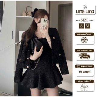 Set Váy Đầm Cúp Ngực Kèm Áo Khoác Tweed Nữ Cao Cấp Đầm Xòe Dạ Hội Sang Trọng Phối Áo Vest Ngắn – LIING 