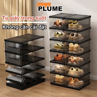  Hộp đựng giày trong suốt chất liệu nhựa 3-9 Tầng Tủ giày gấp gọn Tủ nhựa đựng giày đa năng dép cao cấp có bánh xe 
