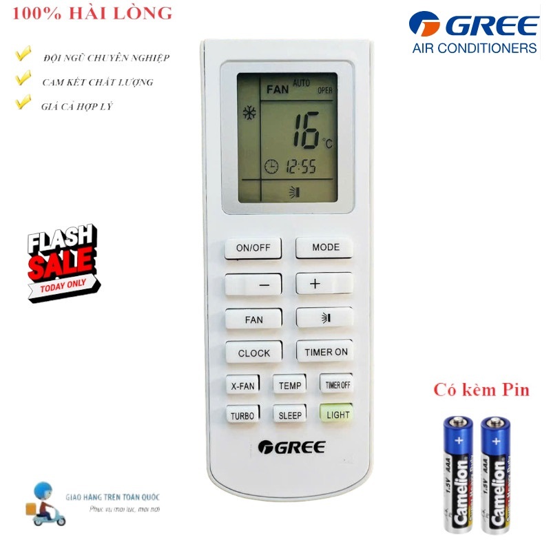 Remote Điều khiển điều hòa Gree NÚT LIGHT XANH 2 chiều CHẤT LƯỢNG CAO- Hàng tốt 100% Tặng Pin