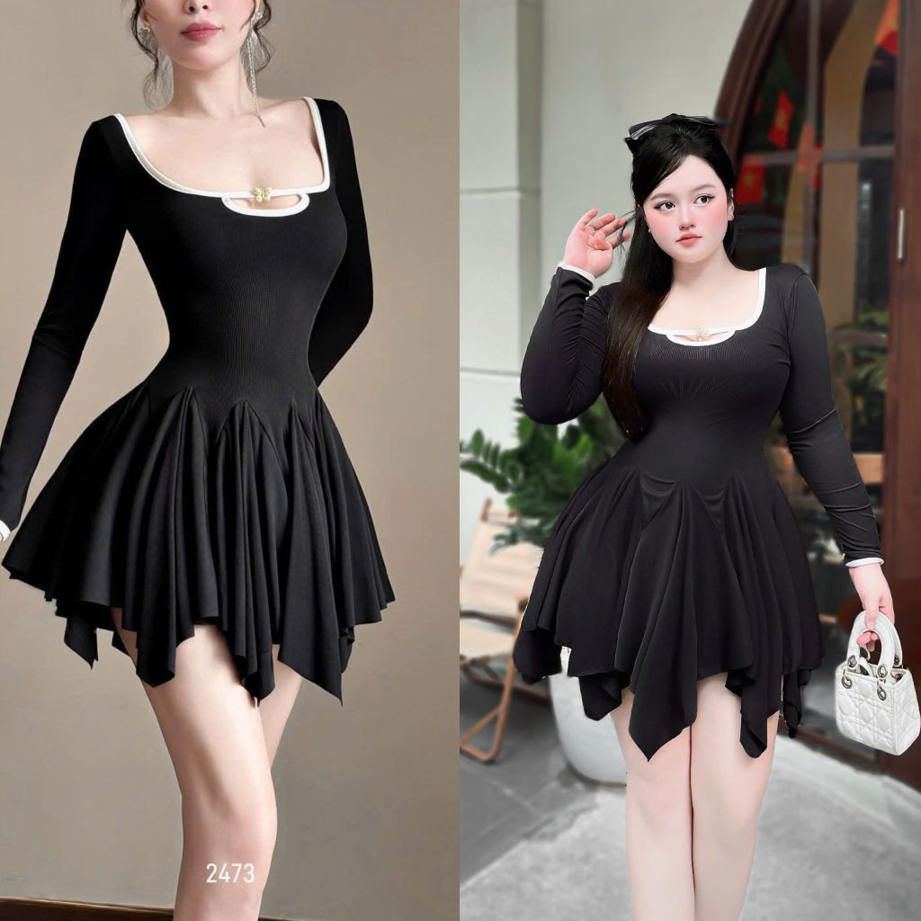 Đầm xòe so le kèm quần bigsize