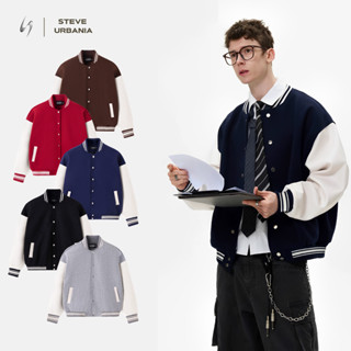 Áo Khoác Bomber Basic STEVE URBANIA Nam nữ Form Rộng Unisex, Áo khoác Varsity vải dạ phối tay da cao cấp - AK03