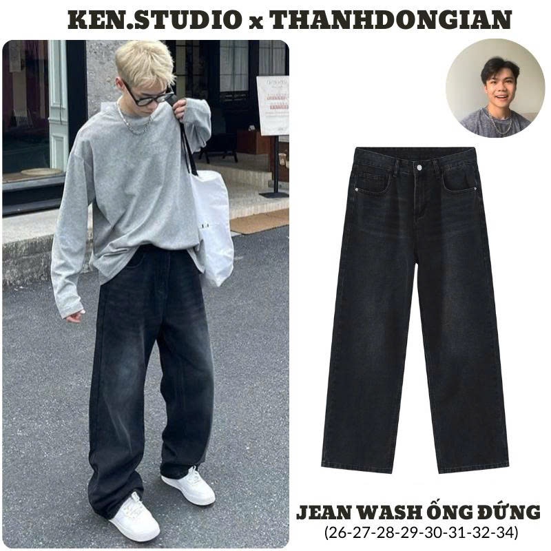 Quần Jean Nam, Nữ ống đứng suông rộng phủ giày phong cách Vintage form Unisex.