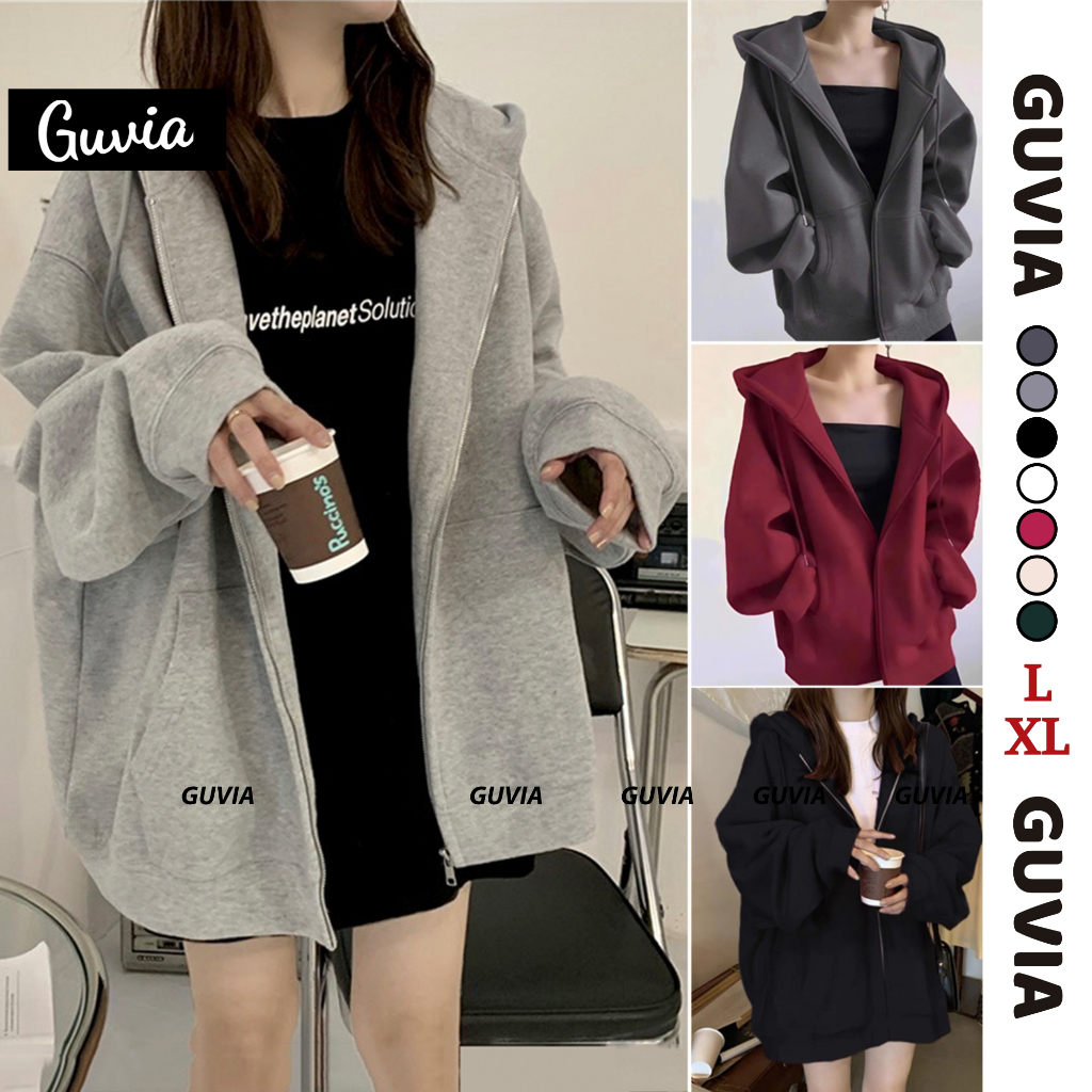 Áo Khoác Nỉ Hoodie Zip GUVIA Tay Phồng Trơn Nam Nữ Unisex (Có Túi Trong), Áo Khoác Nữ Dây Kéo Nhiều Màu Form Rộng AKN01