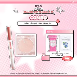 Combo Tiết Kiệm Chì Kẻ Viền Môi Hai Đầu IPKN Fluffy Lip Pencil Và Bắt Sáng 1 Ô IPKN Flap One Single Highlighter