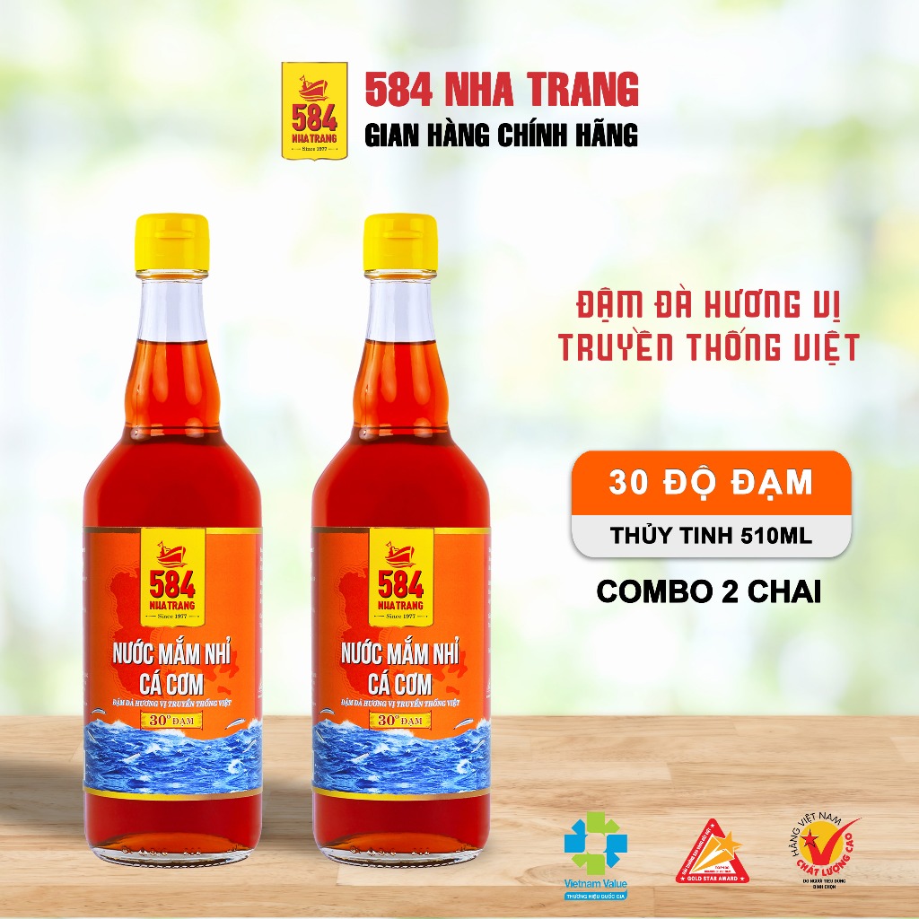 Nước Mắm 584 Nha Trang 30 Độ Đạm - Nước Mắm Truyền Thống Chai Thủy Tinh 500ml T0530-2 [COMBO 2 CHAI]