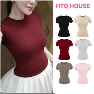 Áo thun ôm body cotton lông mịn cổ tròn co giãn phong cách điệu đà sang chảnh