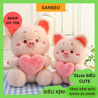 Gấu Bông Heo Lông Sổ Mũi Ôm Trái Tim Thú Nhồi Bông Heo Tim Quà Tặng Đáng Yêu - SANBEO