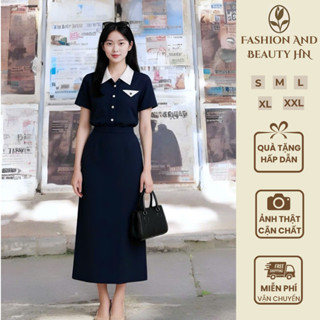 VT250635 - Set Áo Cổ Vest Phối Nút + Chân Váy Dài Ôm Eo – Đồ Công Sở Cao Cấp, Form Chuẩn Tôn Dáng