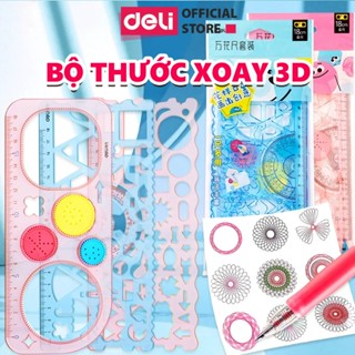  Bộ Thước Xoay 3D Deli Thước Kẻ Đa Chức Năng Màu Hồng Xanh dương Nhựa PS Trong Suốt Đáp Ứng Mọi Nhu Cầu Sử Dụng Của Bé 