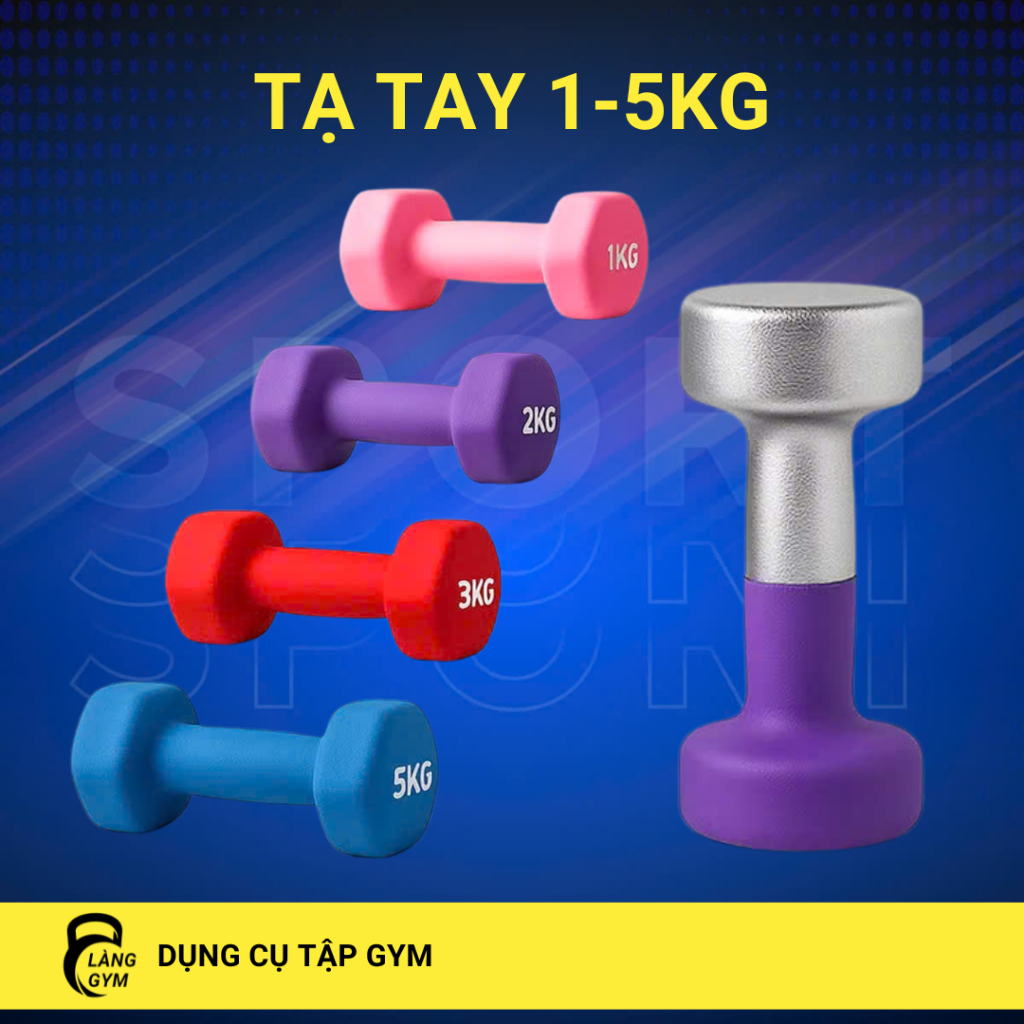Tạ Tay Nữ Bọc Cao Su Chống Trượt – Tạ Gang Tập Gym Yoga 1kg; 2kg; 3kg; 5kg _  GYMI_ DỤNG CỤ TẬP GYM