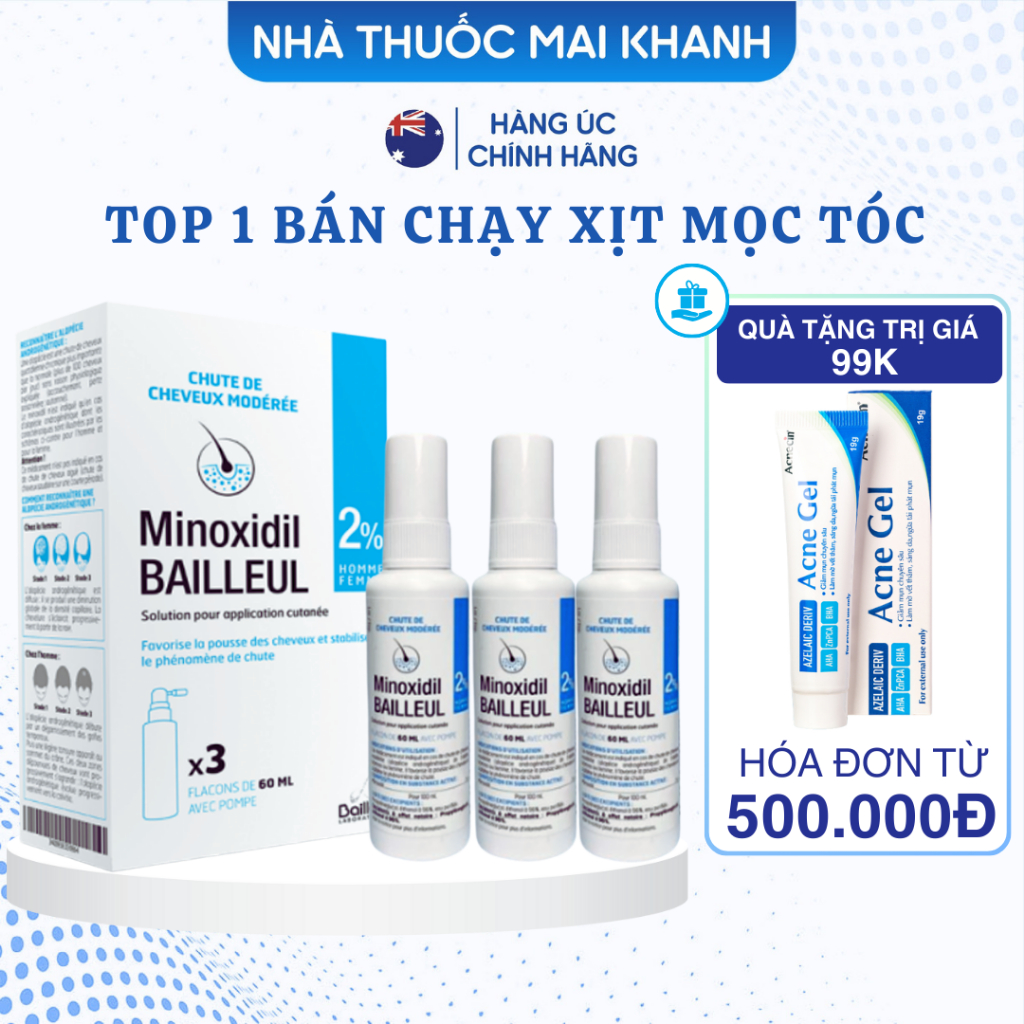 Xịt Mọc Tóc 2% Pháp Minoxidil Bailleul Hỗ Trợ Mọc Tóc Dành Cho Nam Và Nữ