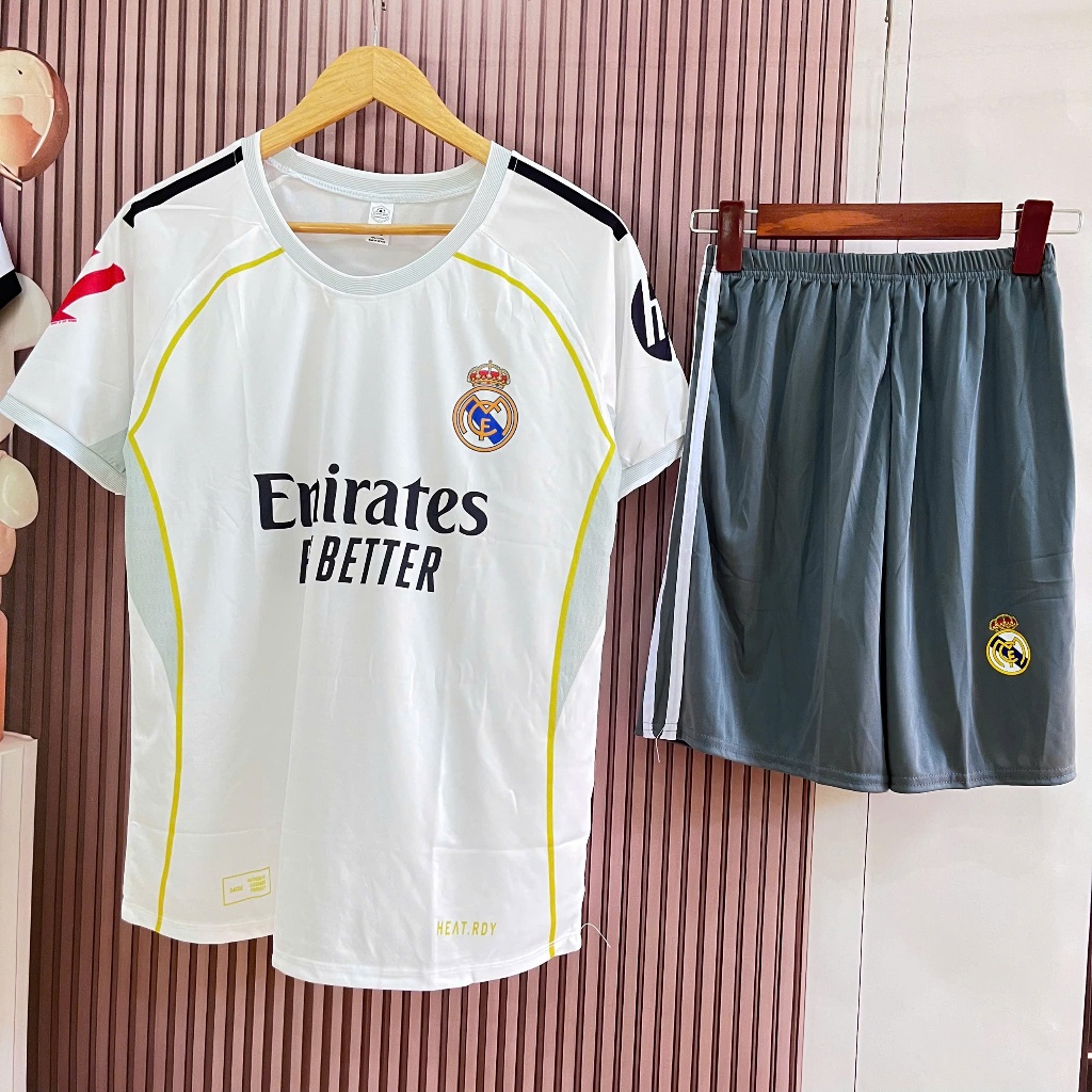 Quần Áo Đá Bóng -Bộ Đồ Đá Bóng Real Madrid Trắng 26 ,Nhận In Tên Số Lên Áo Theo Yêu Cầu Sz 8-95kg
