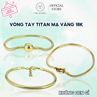 Vòng tay Titan không gỉ mạ vàng 18K xỏ charm, lắc tay khóa bấm trái tim/tròn không kèm charm