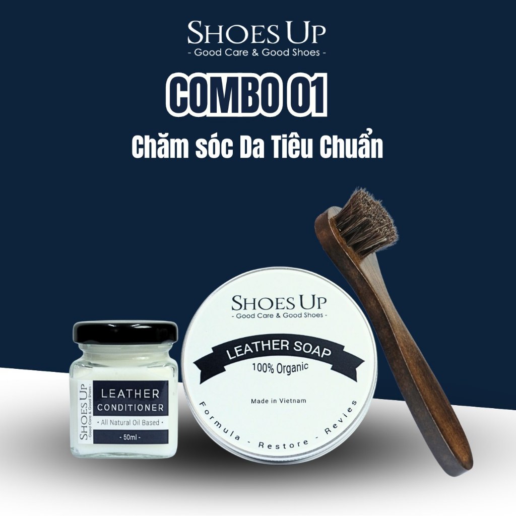 Combo 01: Vệ sinh giày da Shoes Up tiêu chuẩn (Gồm Xà Phòng, Kem Dưỡng) - Cho người mới bắt đầu