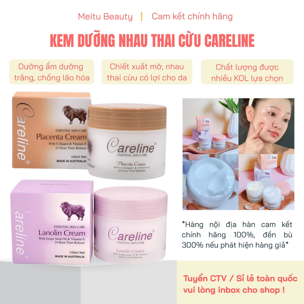 Kem nhau thai cừu Careline dưỡng ẩm chống lão hóa, Lanolin Cream kem dưỡng ẩm chuẩn Úc, Meitu Beauty