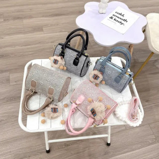 Túi đeo chéo nữ thời trang CANISA túi xách tay dáng trống size 19cm kèm charm gấu bông SK354