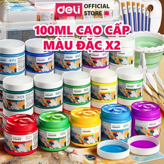  Màu Nước Acrylic Dmast Dạng Hũ 100ml Cao Cấp Deli - Dùng Để Custom Trên Vải Giày Tường Đá Full Bảng Màu Vẽ Chuyên Nghiệp 