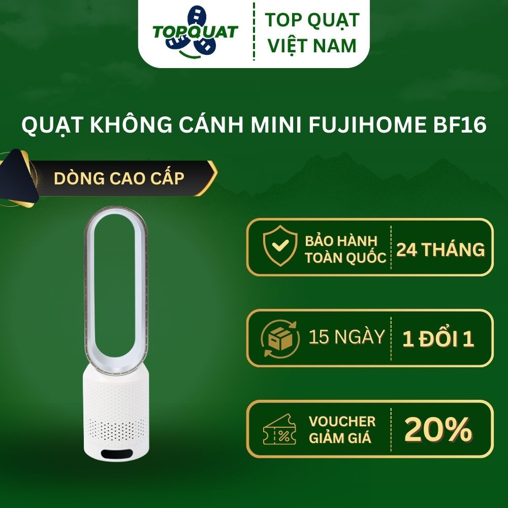 Quạt Không Cánh Mini FUJIHOME BF16 – Lọc Không Khí UV + Anion, Khử Khuẩn Hiệu Quả, Bảo Hành 2 Năm
