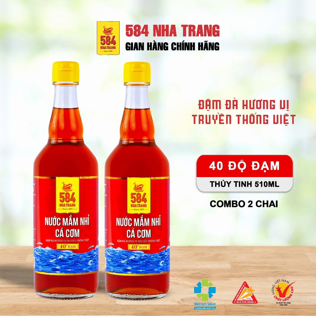 Nước Mắm 584 Nha Trang 40 Độ Đạm - Nước Mắm Truyền Thống Chai Thủy Tinh 500ml T0540-2 [COMBO 2 CHAI]