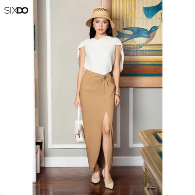 Chân váy lụa nâu xoắn eo SIXDO (Brown Silk Sarong Skirt)