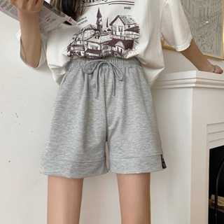 Quần đùi unisex nam nữ cạp chun gắn logo ngẫu nhiên dáng cộc mặc nhà mùa hè thoải mái vải da cá mát