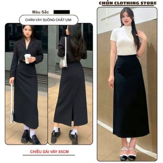  Chân Váy Dài Công Sở Umi Hàn Xẻ Sau Lưng Cao Dài 85cm Váy A Dáng Dài Suông Trơn Khoá Kéo Sau Co Giãn 4 Chiều M6112 