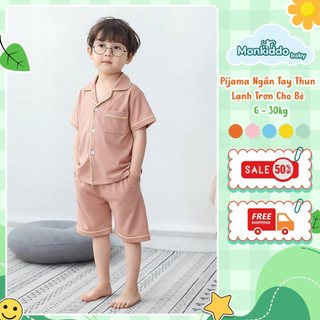 Pijama Ngắn Tay Thun Lạnh Trơn Cho Bé Trai Gái – Mềm Mịn, Thoáng Mát, Mặc Hè 6-30kg | MKD18