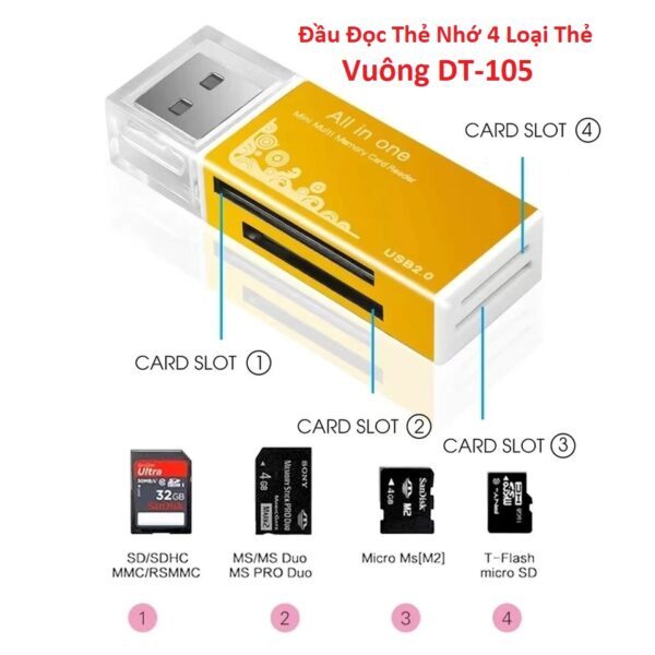 Đầu Đọc Thẻ Nhớ 4 Loại Thẻ Vuông DT-105 và Đầu đọc 4 Loại Thẻ đa Năng Xoay/…