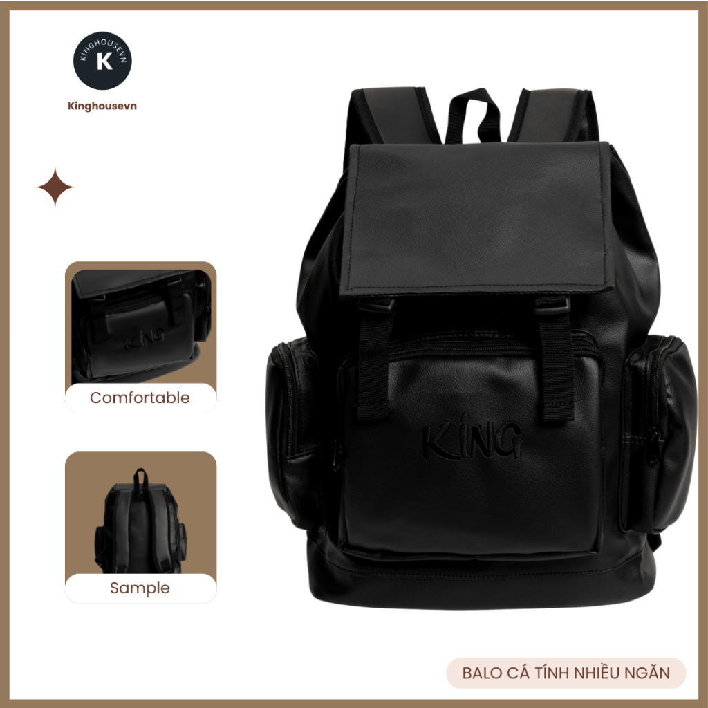 Balo Da Backpack King 03 Unisex Chống Nước - Màu Đen - Họa Tiết In Dưới