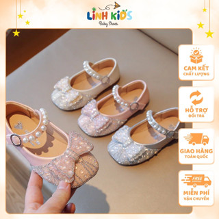  Giày Búp Bê H222 Linh Kids Giày Dép Trẻ Em Giày Bé Gái Gắn Nơ Đính Kim Sa Lấp Lánh Từ 2 - 8 Tuổi 