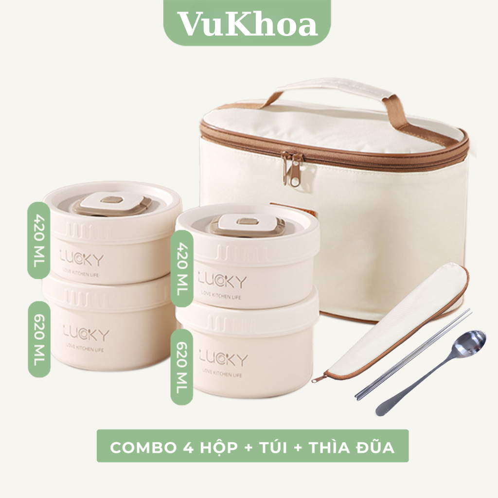 Hộp Cơm Giữ Nhiệt Văn Phòng 2 Tầng, 3 Tầng, 4 Tầng Kèm Túi Cao Cấp Quay Được Lò Vi Sóng Tặng Kèm Đũa