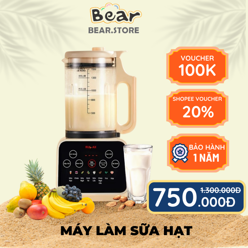 Máy Làm Sữa Hạt Rulax - Máy Xay Nấu Sữa Hạt Đa Năng Tích Hợp 12 Chế Độ Công Suất Lớn 1000W