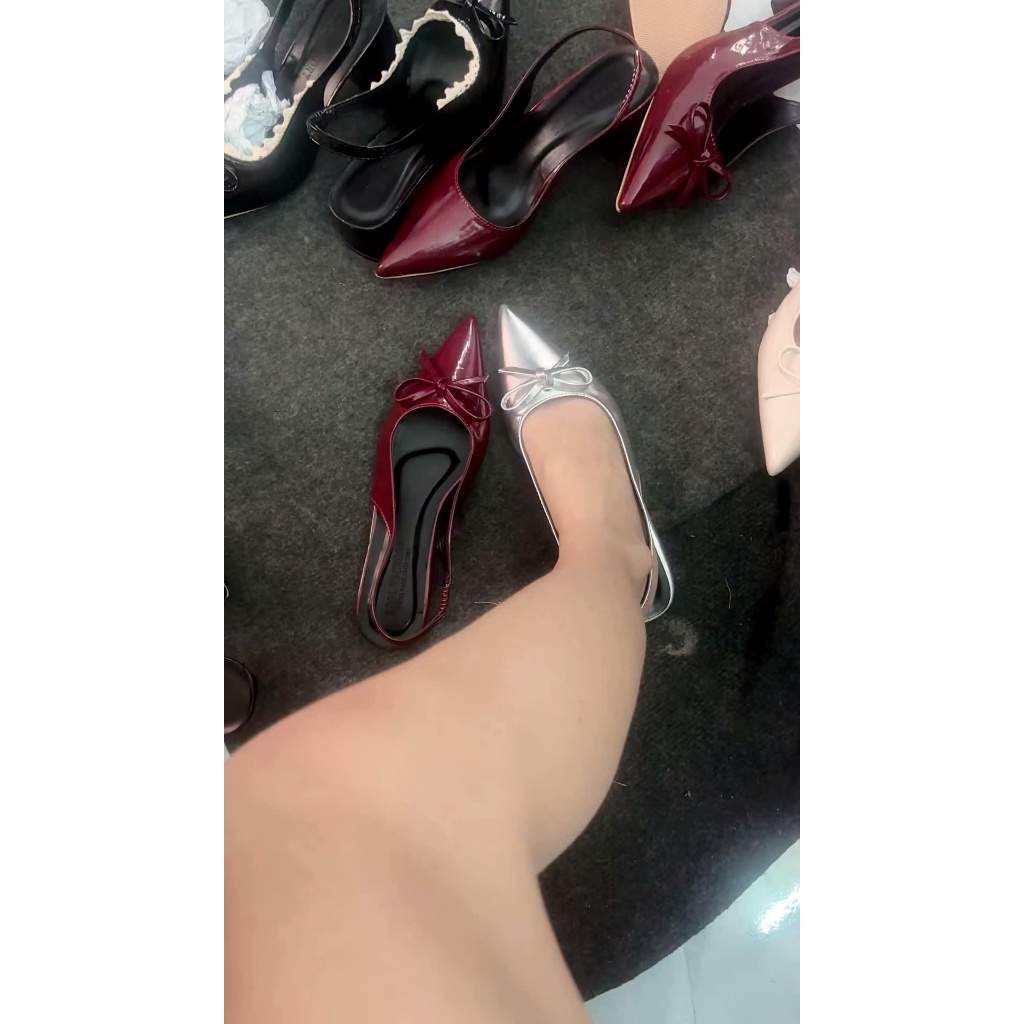 ( SD-0348) Giày Sandal Sục Mũi Nhọn WINDY Chất Da Bóng Quai Phối Ngang Basic Thanh Lịch Đế Bệt SD-0338 | BigBuy360 - bigbuy360.vn