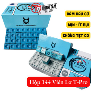  Hộp 144 Viên Lơ Bida T-Pro Thịnh Tâm Xanh Xám Bám Đầu Cơ Phấn Lơ Cơ Bi-a TPRO Mịn Ít Bụi 