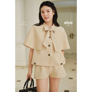JOIE DES ROSES - Set áo choàng cổ đức dáng ngắn phối cổ buộc nơ và quần short có túi ELVA SET