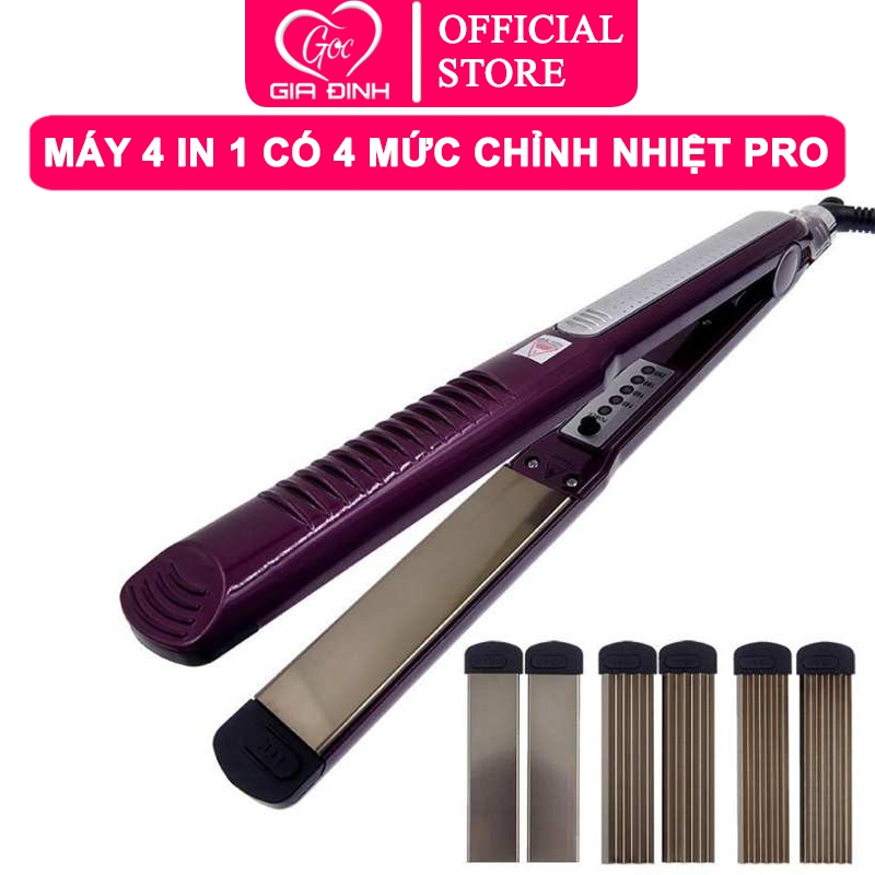 Máy là tóc, uốn tóc, duỗi tóc, bấm xù tóc 4 in 1 có 4 mức chỉnh nhiệt PRO