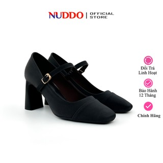  Giày Mery Jane Cao Gót Nữ 7 Phân Mũi Vuông Guốc Cao Gót Đế Vuông 7cm Da Mềm NUDDO _NU799 