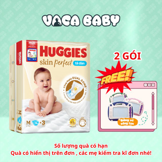 Tã/bỉm dán sơ sinh Huggies Skin Perfect M 76+3 miếng với 2 vùng thấm giảm kích ứng da