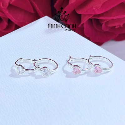Khuyên Tai Bạc Khóa Bấm Họa Tiết Trái Tim - Minh Canh Jewelry