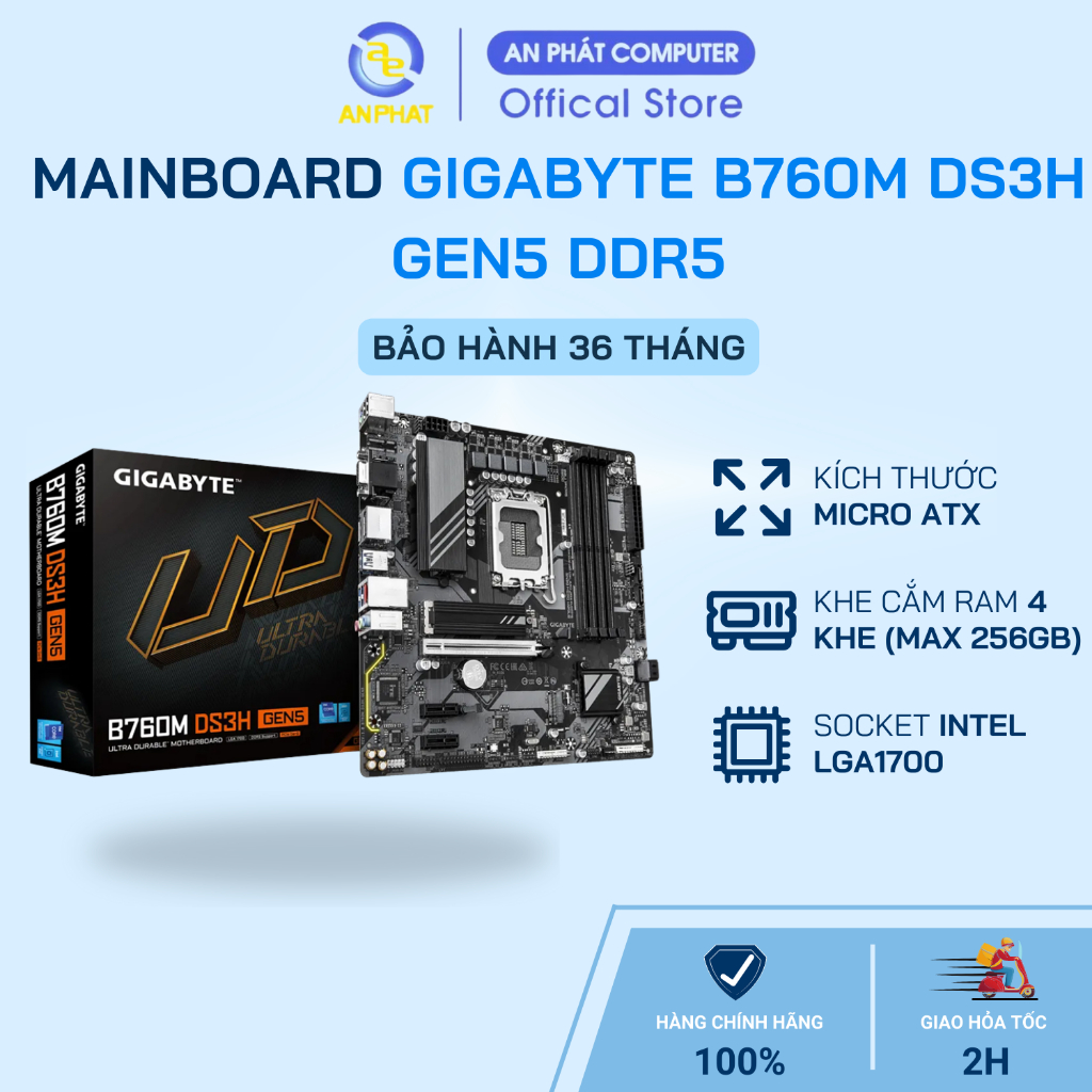 Bo mạch chủ - Mainboard Gigabyte B760M DS3H Gen 5 DDR5 (HÀNG CHÍNH HÃNG | BẢO HÀNH 36 THÁNG)