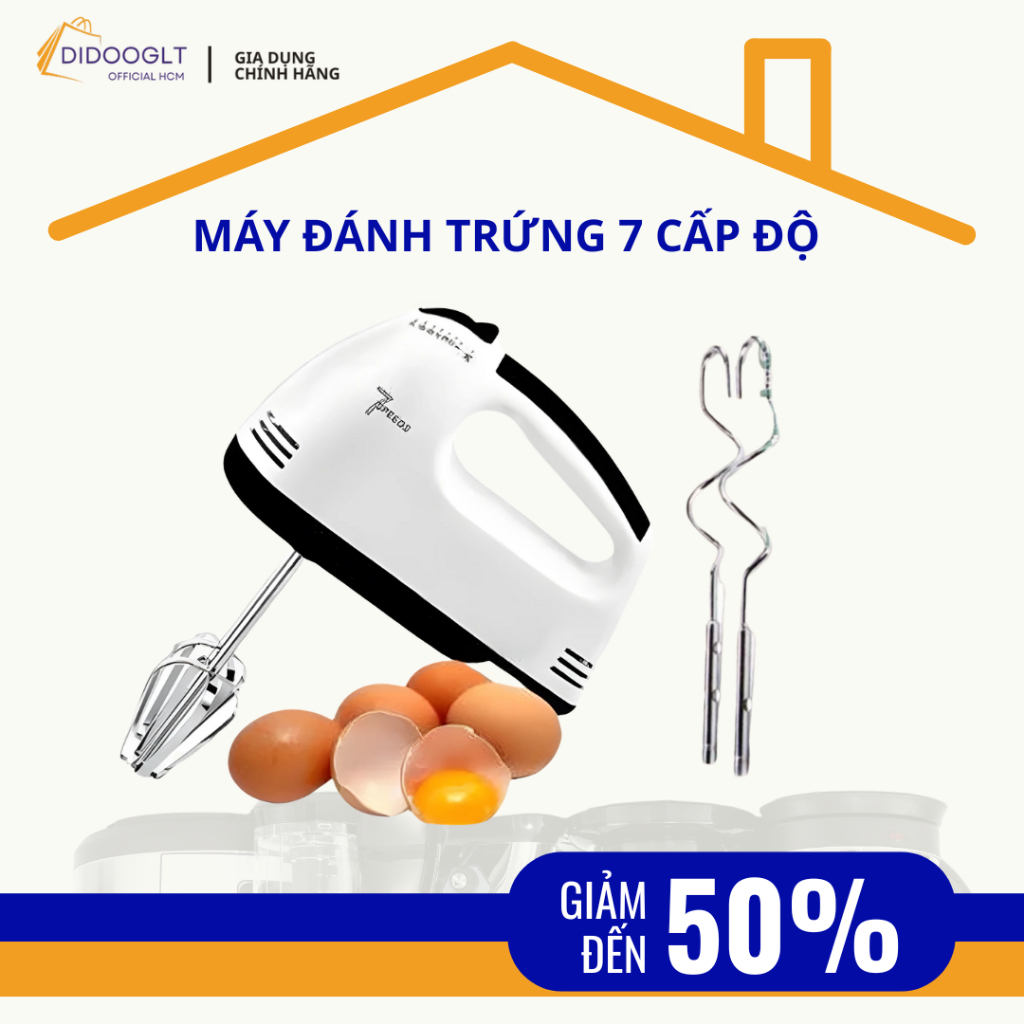 Máy đánh trứng cầm tay 7 Tốc Độ + Tặng Kèm 4 Đầu Đánh Trứng Cao Cấp, Hoạt Động Êm Ái tiện lợi dễ sử dung ( didooglt )