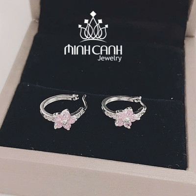 Bông Tai Bạc Khóa Bấm Họa Tiết Hình Hoa - Minh Canh Jewelry