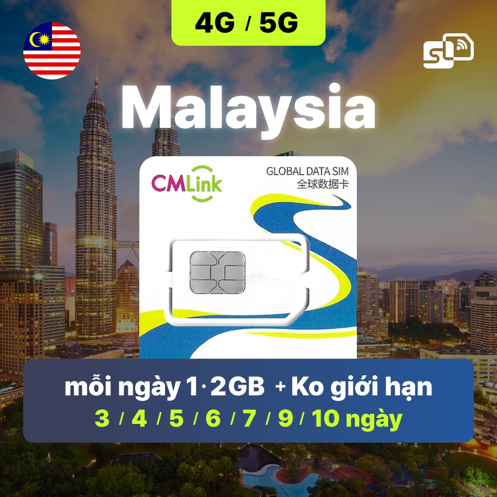 SIM/ESIM Malaysia 4G - Gói 1GB/2GB theo ngày (3~10 ngày) - SIMLYNK tặng que chọc sim