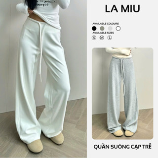  LA MIU - Quần suông nữ dài cạp trễ chất mì nỉ phối dây rút eo không lộ hack eo nhỏ chân thẳng dài nữ Women H56 