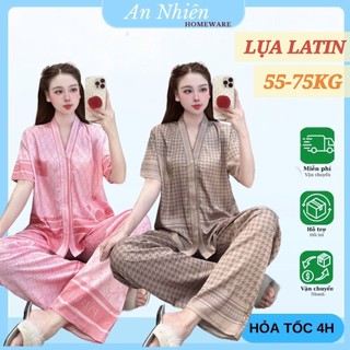   Bigsize 55-75kg  Bộ mặc nhà pijama tay ngắn quần dài lụa Latin cổ V in hình 5D sắc nét đẹp mướt mát 